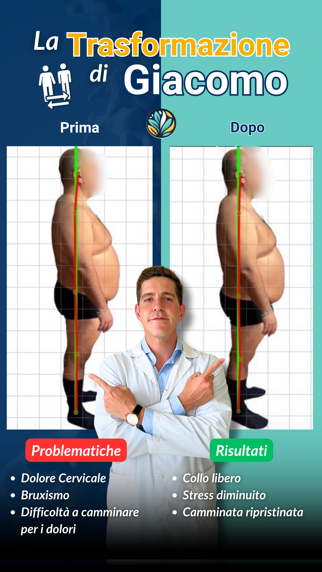 Trasformazione Giacomo: dolore cervicale, bruxismo, difficoltà a camminare risolti